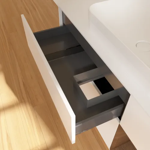 Bild von VILLEROY BOCH Finion Waschbeckenunterschrank, mit Beleuchtung, 3 Auszüge, 1200 x 603 x 501 mm, White Matt Lacquer / Walnut Veneer / Glass White Matt #G711GNMT