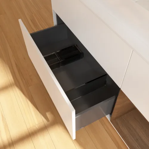 Bild von VILLEROY BOCH Finion Waschbeckenunterschrank, mit Beleuchtung, 3 Auszüge, 1200 x 603 x 501 mm, White Matt Lacquer / Walnut Veneer / Glass White Matt #G711GNMT