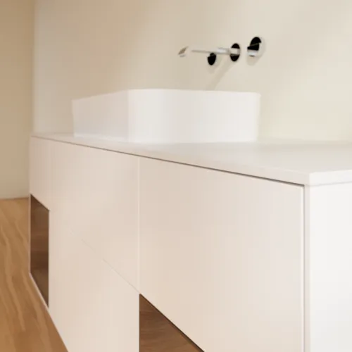Bild von VILLEROY BOCH Finion Waschbeckenunterschrank, mit Beleuchtung, 4 Auszüge, 1600 x 603 x 501 mm, White Matt Lacquer / Walnut Veneer / Glass White Matt #G741GNMT