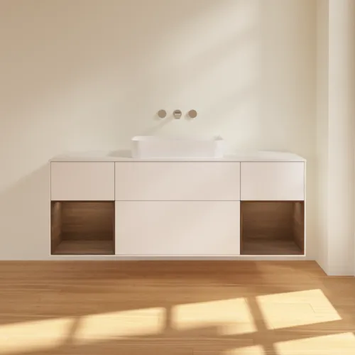 Bild von VILLEROY BOCH Finion Waschbeckenunterschrank, mit Beleuchtung, 4 Auszüge, 1600 x 603 x 501 mm, White Matt Lacquer / Walnut Veneer / Glass White Matt #G741GNMT
