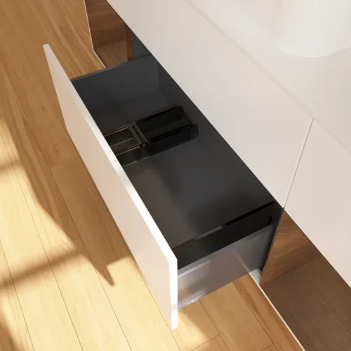 Bild von VILLEROY BOCH Finion Waschbeckenunterschrank, mit Beleuchtung, 4 Auszüge, 1600 x 603 x 501 mm, White Matt Lacquer / Walnut Veneer / Glass White Matt #G741GNMT