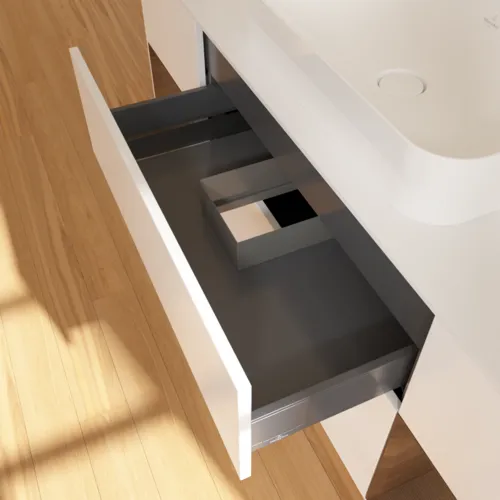 Bild von VILLEROY BOCH Finion Waschbeckenunterschrank, mit Beleuchtung, 4 Auszüge, 1600 x 603 x 501 mm, White Matt Lacquer / Walnut Veneer / Glass White Matt #G741GNMT