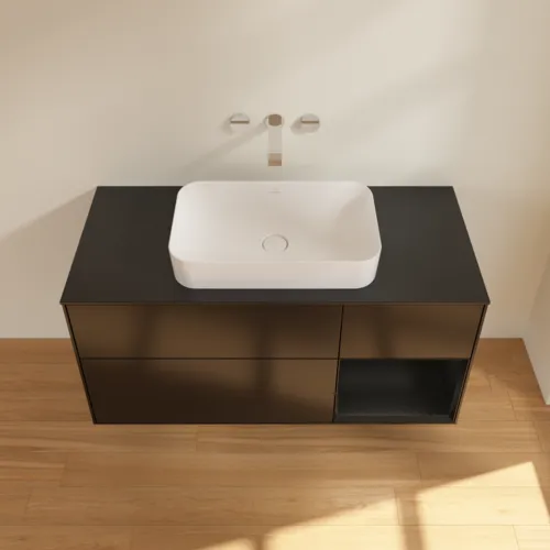 Bild von VILLEROY BOCH Finion Waschbeckenunterschrank, mit Beleuchtung, 3 Auszüge, 1200 x 603 x 501 mm, Black Matt Lacquer / Black Matt Lacquer / Glass Black Matt #G712PDPD