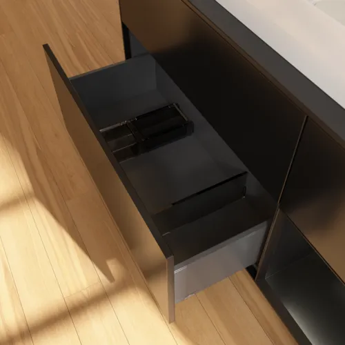 Bild von VILLEROY BOCH Finion Waschbeckenunterschrank, mit Beleuchtung, 3 Auszüge, 1200 x 603 x 501 mm, Black Matt Lacquer / Black Matt Lacquer / Glass Black Matt #G712PDPD