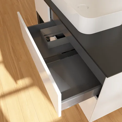 Bild von VILLEROY BOCH Finion Waschbeckenunterschrank, mit Beleuchtung, 3 Auszüge, 1200 x 603 x 501 mm, Glossy White Lacquer / Black Matt Lacquer / Glass Black Matt #G702PDGF