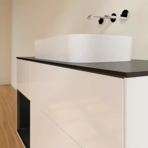 Bild von VILLEROY BOCH Finion Waschbeckenunterschrank, mit Beleuchtung, 3 Auszüge, 1200 x 603 x 501 mm, Glossy White Lacquer / Black Matt Lacquer / Glass Black Matt #G702PDGF