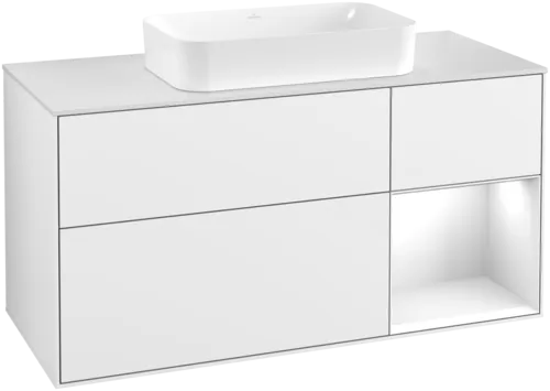 Bild von VILLEROY BOCH Finion Waschbeckenunterschrank, mit Beleuchtung, 3 Auszüge, 1200 x 603 x 501 mm, Glossy White Lacquer / Glossy White Lacquer / Glass White Matt #G711GFGF