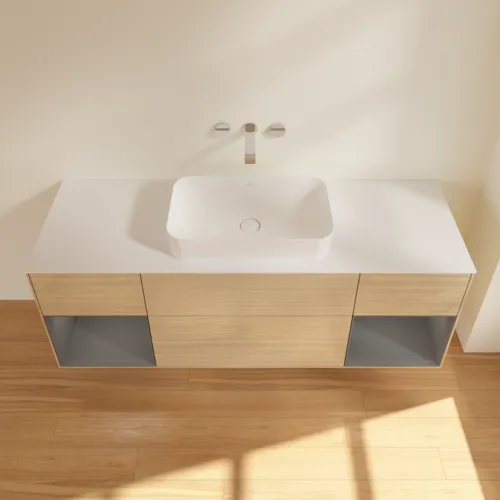 Bild von VILLEROY BOCH Finion Waschbeckenunterschrank, mit Beleuchtung, 4 Auszüge, 1600 x 603 x 501 mm, Oak Veneer / Anthracite Matt Lacquer / Glass White Matt #G741GKPC