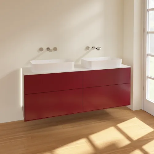 Bild von VILLEROY BOCH Finion Waschbeckenunterschrank, mit Beleuchtung, 4 Auszüge, 1600 x 603 x 501 mm, Peony Matt Lacquer / Glass White Matt #G72100HB