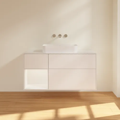 Bild von VILLEROY BOCH Finion Waschbeckenunterschrank, mit Beleuchtung, 3 Auszüge, 1200 x 603 x 501 mm, White Matt Lacquer / White Matt Lacquer / Glass White Matt #G701MTMT