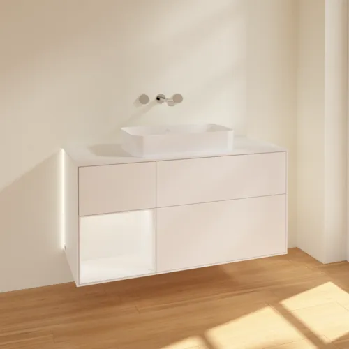 Bild von VILLEROY BOCH Finion Waschbeckenunterschrank, mit Beleuchtung, 3 Auszüge, 1200 x 603 x 501 mm, White Matt Lacquer / White Matt Lacquer / Glass White Matt #G701MTMT