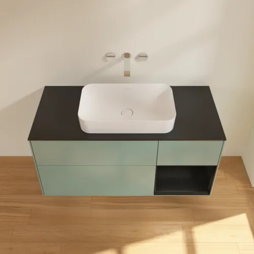 Bild von VILLEROY BOCH Finion Waschbeckenunterschrank, mit Beleuchtung, 3 Auszüge, 1200 x 603 x 501 mm, Olive Matt Lacquer / Black Matt Lacquer / Glass Black Matt #G712PDGM