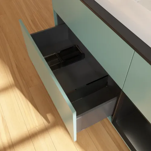 Bild von VILLEROY BOCH Finion Waschbeckenunterschrank, mit Beleuchtung, 3 Auszüge, 1200 x 603 x 501 mm, Olive Matt Lacquer / Black Matt Lacquer / Glass Black Matt #G712PDGM