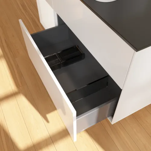 Bild von VILLEROY BOCH Finion Waschbeckenunterschrank, mit Beleuchtung, 3 Auszüge, 1200 x 603 x 501 mm, Glossy White Lacquer / White Matt Lacquer / Glass Black Matt #G702MTGF