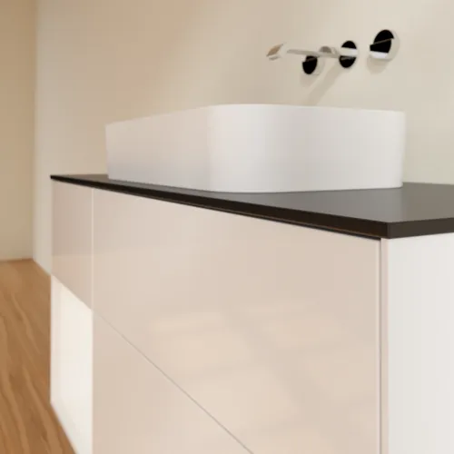 Bild von VILLEROY BOCH Finion Waschbeckenunterschrank, mit Beleuchtung, 3 Auszüge, 1200 x 603 x 501 mm, Glossy White Lacquer / White Matt Lacquer / Glass Black Matt #G702MTGF