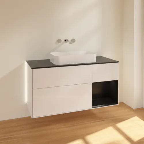 VILLEROY BOCH Finion Waschbeckenunterschrank, mit Beleuchtung, 3 Auszüge, 1200 x 603 x 501 mm, Glossy White Lacquer / Black Matt Lacquer / Glass Black Matt #G712PDGF, Bild 2