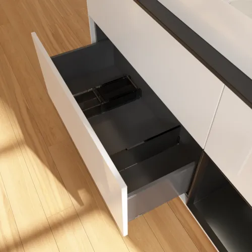 VILLEROY BOCH Finion Waschbeckenunterschrank, mit Beleuchtung, 3 Auszüge, 1200 x 603 x 501 mm, Glossy White Lacquer / Black Matt Lacquer / Glass Black Matt #G712PDGF, Bild 7