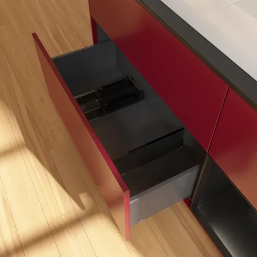 Bild von VILLEROY BOCH Finion Waschbeckenunterschrank, mit Beleuchtung, 3 Auszüge, 1200 x 603 x 501 mm, Peony Matt Lacquer / Black Matt Lacquer / Glass Black Matt #G712PDHB