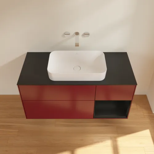 Bild von VILLEROY BOCH Finion Waschbeckenunterschrank, mit Beleuchtung, 3 Auszüge, 1200 x 603 x 501 mm, Peony Matt Lacquer / Black Matt Lacquer / Glass Black Matt #G712PDHB