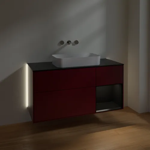 Bild von VILLEROY BOCH Finion Waschbeckenunterschrank, mit Beleuchtung, 3 Auszüge, 1200 x 603 x 501 mm, Peony Matt Lacquer / Black Matt Lacquer / Glass Black Matt #G712PDHB