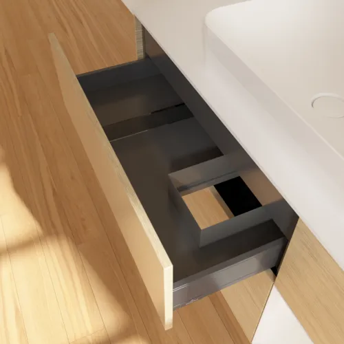 Bild von VILLEROY BOCH Finion Waschbeckenunterschrank, mit Beleuchtung, 3 Auszüge, 1200 x 603 x 501 mm, Oak Veneer / Glossy White Lacquer / Glass White Matt #G711GFPC