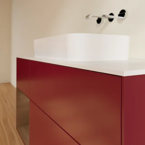 Picture of VILLEROY BOCH Finion Vanity unit, with lighting, 3 pull-out compartments, 1200 x 603 x 501 mm, Peony Matt Lacquer / Walnut Veneer / Glass White Matt #G701GNHB