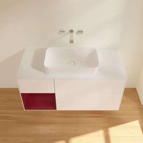 Bild von VILLEROY BOCH Finion Waschbeckenunterschrank, mit Beleuchtung, 3 Auszüge, 1200 x 603 x 501 mm, White Matt Lacquer / Peony Matt Lacquer / Glass White Matt #G701HBMT