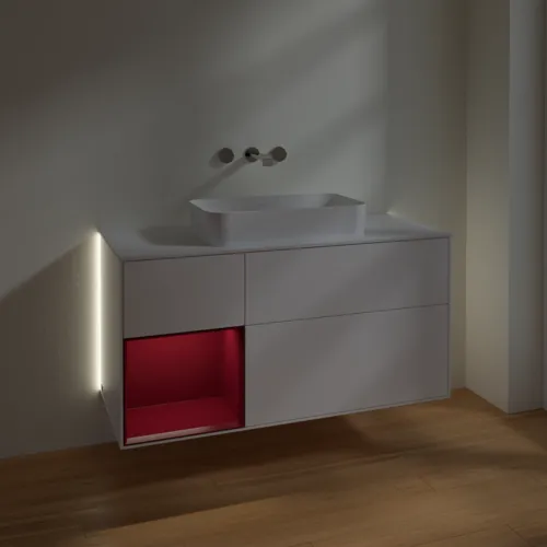 Bild von VILLEROY BOCH Finion Waschbeckenunterschrank, mit Beleuchtung, 3 Auszüge, 1200 x 603 x 501 mm, White Matt Lacquer / Peony Matt Lacquer / Glass White Matt #G701HBMT