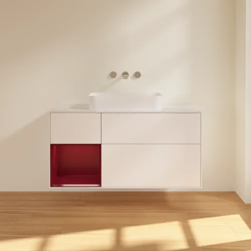Bild von VILLEROY BOCH Finion Waschbeckenunterschrank, mit Beleuchtung, 3 Auszüge, 1200 x 603 x 501 mm, White Matt Lacquer / Peony Matt Lacquer / Glass White Matt #G701HBMT