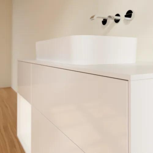 Picture of VILLEROY BOCH Finion Vanity unit, with lighting, 3 pull-out compartments, 1200 x 603 x 501 mm, Glossy White Lacquer / White Matt Lacquer / Glass White Matt #G701MTGF