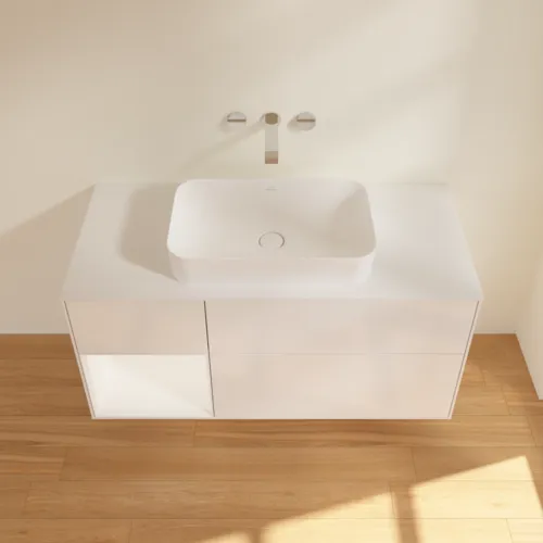 Picture of VILLEROY BOCH Finion Vanity unit, with lighting, 3 pull-out compartments, 1200 x 603 x 501 mm, Glossy White Lacquer / White Matt Lacquer / Glass White Matt #G701MTGF