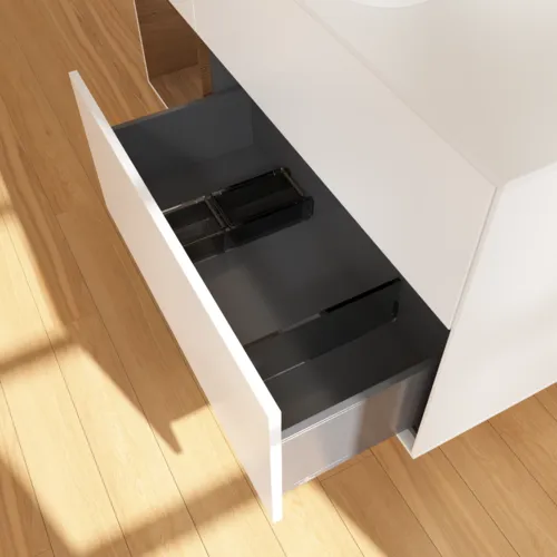 VILLEROY BOCH Finion Waschbeckenunterschrank, mit Beleuchtung, 3 Auszüge, 1200 x 603 x 501 mm, White Matt Lacquer / Walnut Veneer / Glass White Matt #G701GNMT, Bild 7