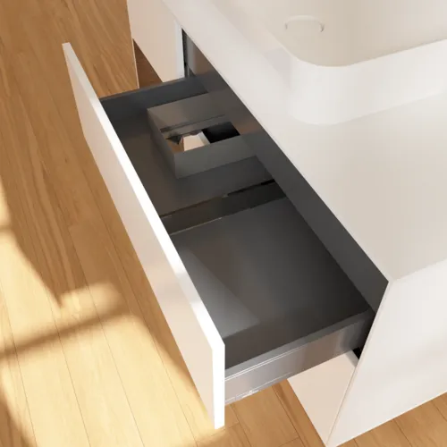 VILLEROY BOCH Finion Waschbeckenunterschrank, mit Beleuchtung, 3 Auszüge, 1200 x 603 x 501 mm, White Matt Lacquer / Walnut Veneer / Glass White Matt #G701GNMT, Bild 8