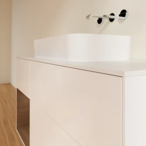 VILLEROY BOCH Finion Waschbeckenunterschrank, mit Beleuchtung, 3 Auszüge, 1200 x 603 x 501 mm, White Matt Lacquer / Walnut Veneer / Glass White Matt #G701GNMT, Bild 6