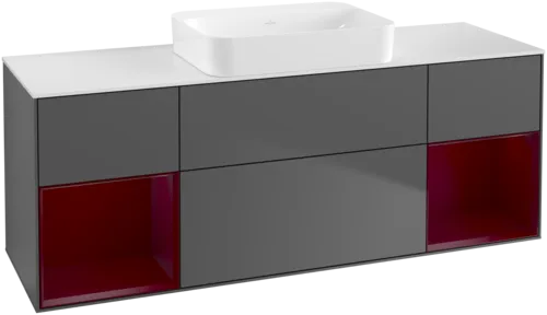 Зображення з  VILLEROY BOCH Finion Vanity unit, with lighting, 4 pull-out compartments, 1600 x 603 x 501 mm, Anthracite Matt Lacquer / Peony Matt Lacquer / Glass White Matt #G741HBGK