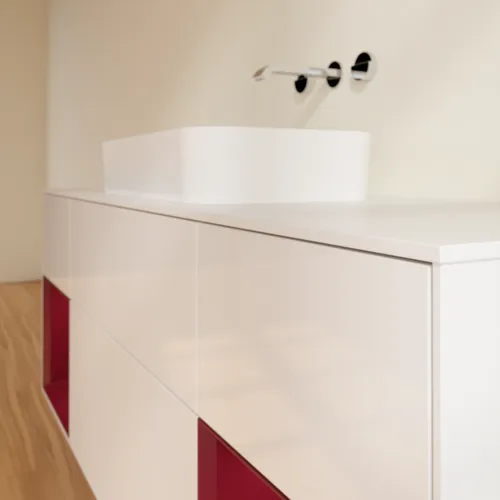 Bild von VILLEROY BOCH Finion Waschbeckenunterschrank, mit Beleuchtung, 4 Auszüge, 1600 x 603 x 501 mm, Glossy White Lacquer / Peony Matt Lacquer / Glass White Matt #G741HBGF