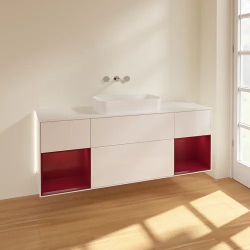 Bild von VILLEROY BOCH Finion Waschbeckenunterschrank, mit Beleuchtung, 4 Auszüge, 1600 x 603 x 501 mm, Glossy White Lacquer / Peony Matt Lacquer / Glass White Matt #G741HBGF