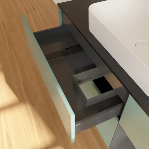 Bild von VILLEROY BOCH Finion Waschbeckenunterschrank, mit Beleuchtung, 3 Auszüge, 1200 x 603 x 501 mm, Olive Matt Lacquer / Anthracite Matt Lacquer / Glass Black Matt #G712GKGM