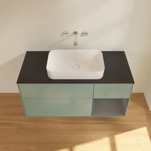 Bild von VILLEROY BOCH Finion Waschbeckenunterschrank, mit Beleuchtung, 3 Auszüge, 1200 x 603 x 501 mm, Olive Matt Lacquer / Anthracite Matt Lacquer / Glass Black Matt #G712GKGM