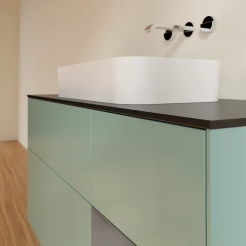 Bild von VILLEROY BOCH Finion Waschbeckenunterschrank, mit Beleuchtung, 3 Auszüge, 1200 x 603 x 501 mm, Olive Matt Lacquer / Anthracite Matt Lacquer / Glass Black Matt #G712GKGM