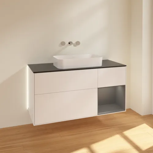 Obrázek VILLEROY BOCH Finion Vanity unit, with lighting, 3 pull-out compartments, 1200 x 603 x 501 mm, White Matt Lacquer / Anthracite Matt Lacquer / Glass Black Matt #G712GKMT