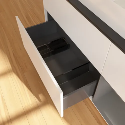 Obrázek VILLEROY BOCH Finion Vanity unit, with lighting, 3 pull-out compartments, 1200 x 603 x 501 mm, White Matt Lacquer / Anthracite Matt Lacquer / Glass Black Matt #G712GKMT