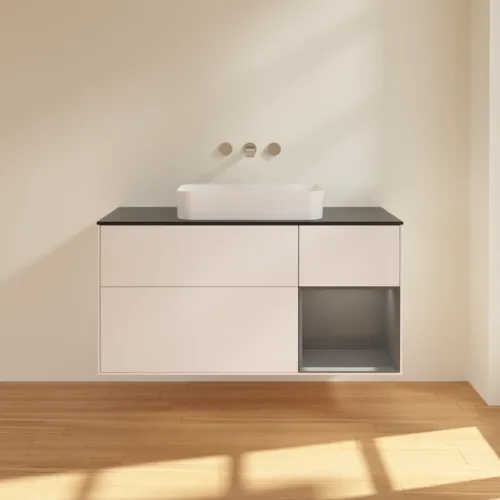 Obrázek VILLEROY BOCH Finion Vanity unit, with lighting, 3 pull-out compartments, 1200 x 603 x 501 mm, White Matt Lacquer / Anthracite Matt Lacquer / Glass Black Matt #G712GKMT