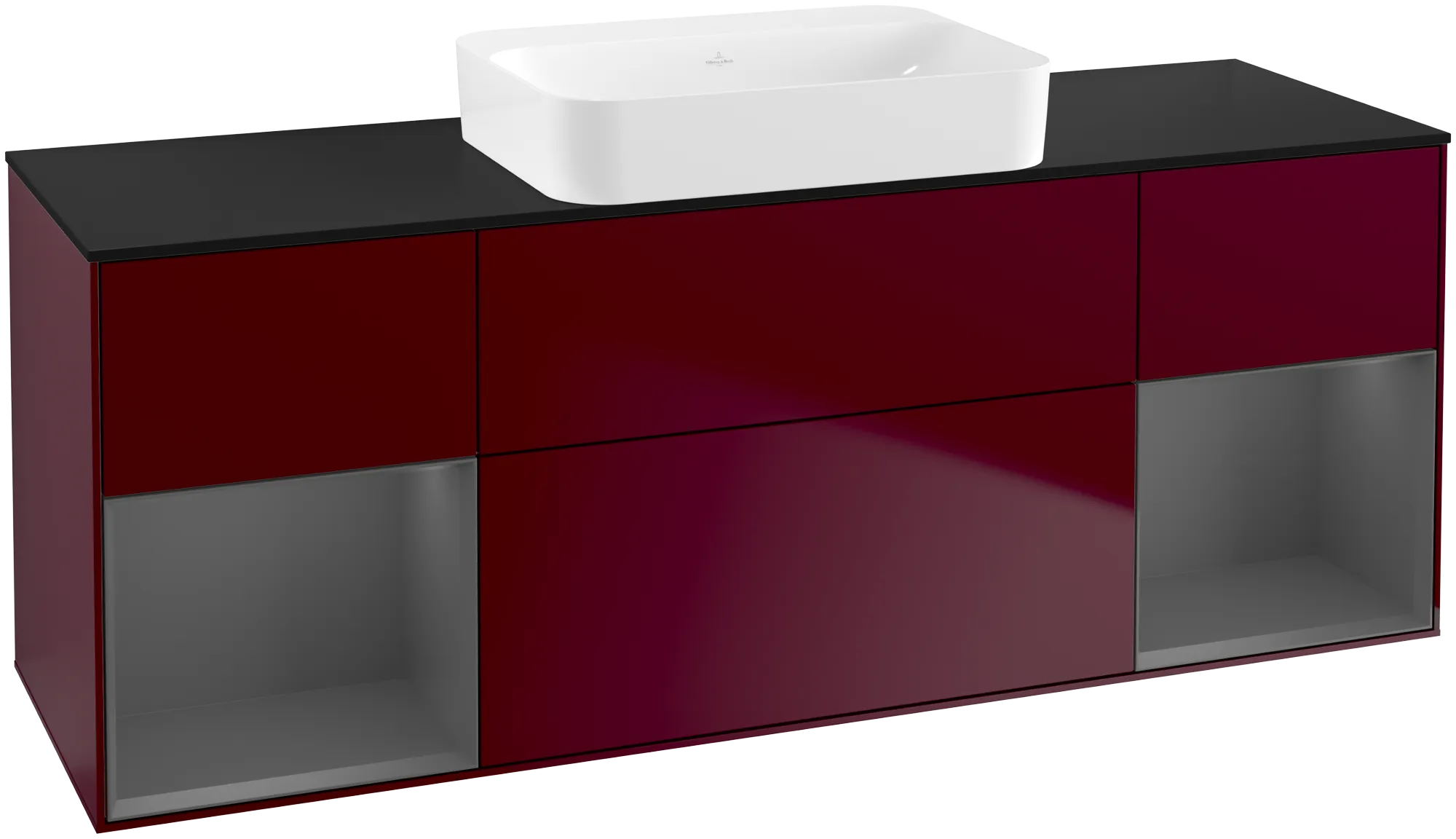 εικόνα του VILLEROY BOCH Finion Vanity unit, with lighting, 4 pull-out compartments, 1600 x 603 x 501 mm, Peony Matt Lacquer / Anthracite Matt Lacquer / Glass Black Matt #G742GKHB