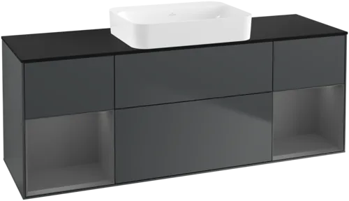 Picture of VILLEROY BOCH Finion Vanity unit, with lighting, 4 pull-out compartments, 1600 x 603 x 501 mm, Midnight Blue Matt Lacquer / Anthracite Matt Lacquer / Glass Black Matt #G742GKHG