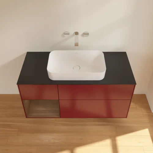 VILLEROY BOCH Finion Waschbeckenunterschrank, mit Beleuchtung, 3 Auszüge, 1200 x 603 x 501 mm, Peony Matt Lacquer / Walnut Veneer / Glass Black Matt #G702GNHB, Bild 4