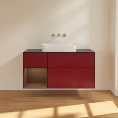 VILLEROY BOCH Finion Waschbeckenunterschrank, mit Beleuchtung, 3 Auszüge, 1200 x 603 x 501 mm, Peony Matt Lacquer / Walnut Veneer / Glass Black Matt #G702GNHB, Bild 3