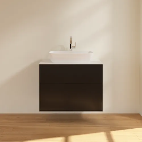 Bild von VILLEROY BOCH Finion Waschbeckenunterschrank, mit Beleuchtung, 2 Auszüge, 800 x 603 x 501 mm, Black Matt Lacquer / Glass White Matt #G75100PD