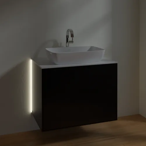 Bild von VILLEROY BOCH Finion Waschbeckenunterschrank, mit Beleuchtung, 2 Auszüge, 800 x 603 x 501 mm, Black Matt Lacquer / Glass White Matt #G75100PD