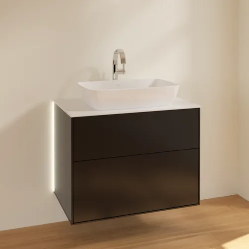 Bild von VILLEROY BOCH Finion Waschbeckenunterschrank, mit Beleuchtung, 2 Auszüge, 800 x 603 x 501 mm, Black Matt Lacquer / Glass White Matt #G75100PD